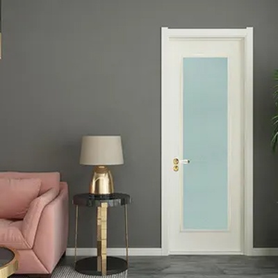 White Lacquered Interior Wood Door with Factory Lite Opening and Glazing
