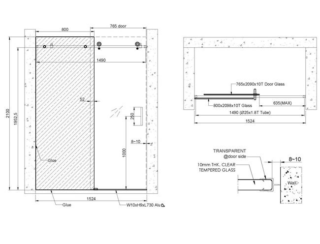 Frameless Glass Shower Door CAD Drawing